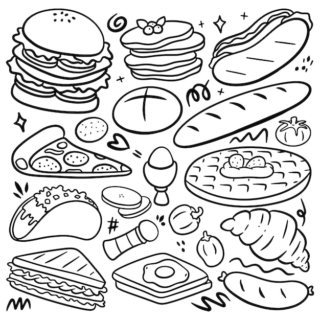 Mano dibuja comida rápida Doodle línea arte Vector ilustración