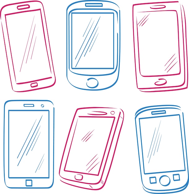 Vector mano dibuja iconos de teléfonos inteligentes