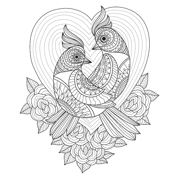 Mano dibuja la ilustración del amante de las aves en estilo zentangle