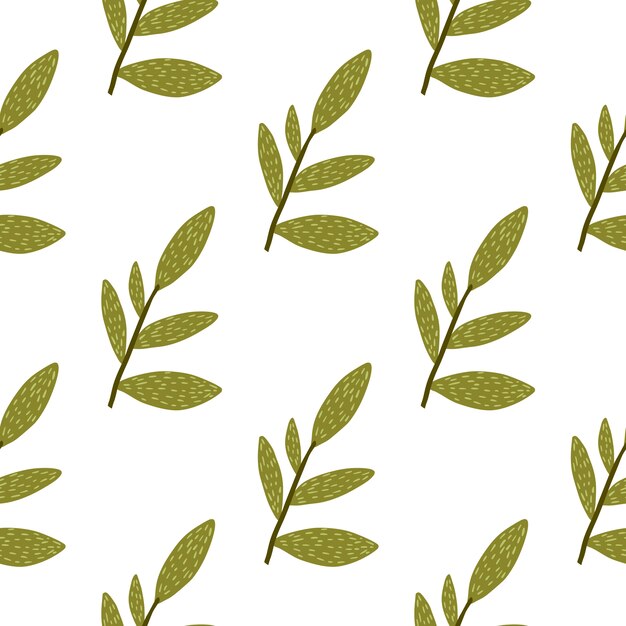Mano dibuja ramas con hojas de patrones sin fisuras sobre fondo blanco. Decorativo primavera ornamental interminable fondo de pantalla.