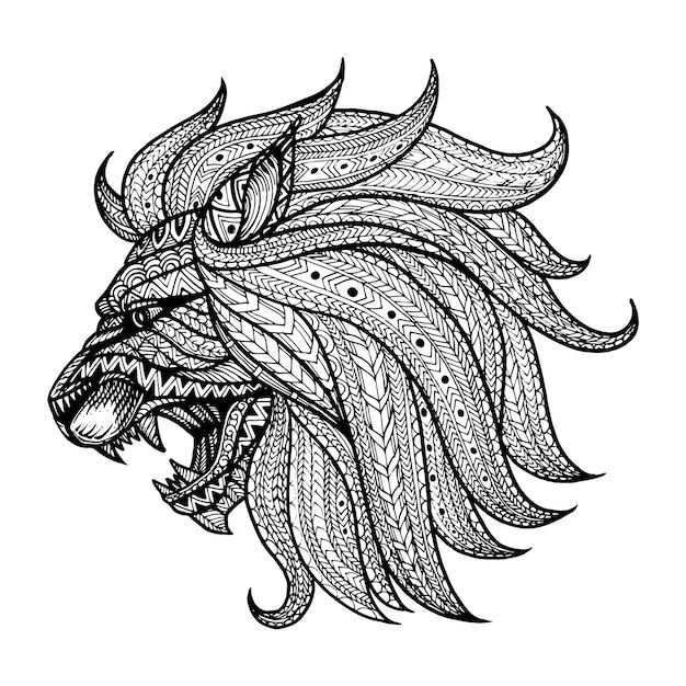 Mano dibujada cabeza de fondo león