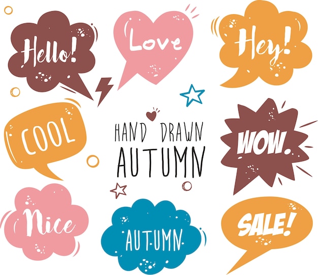 mano dibujada cómic discurso burbuja dibujos animados palabra otoño
