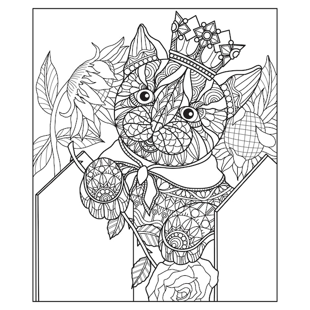 Mano dibujada ilustración de gato en estilo zentangle