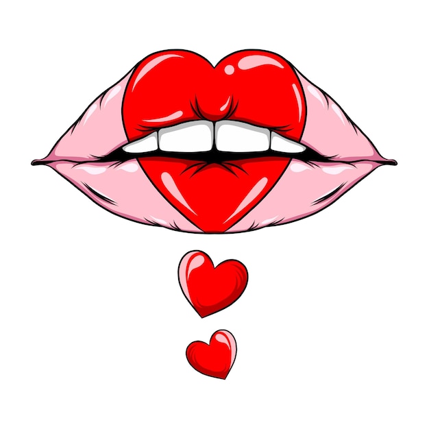 Vector la mano dibujada de los labios regordetes con el signo de amor de color de la ilustración.