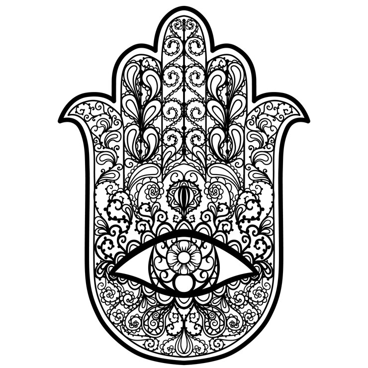 Vector mano dibujada a mano boho hamsa, amuleto de protección de fuerza y felicidad.