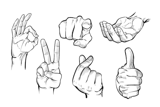 Vector mano dibujada mano gesto 2 ilustración