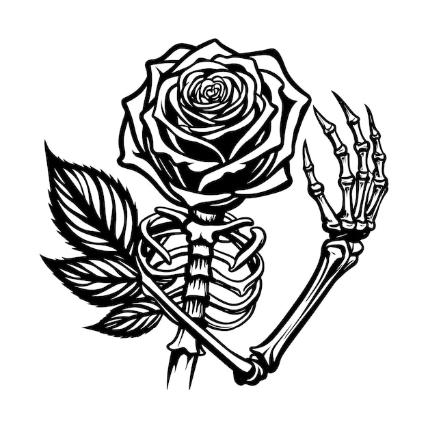 Mano dibujada de mano sosteniendo una rosa aislada