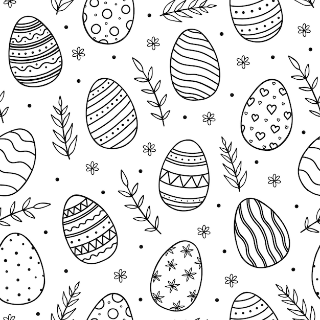 Mano dibujada de patrones sin fisuras con el estilo de dibujo doodle de huevos de pascua