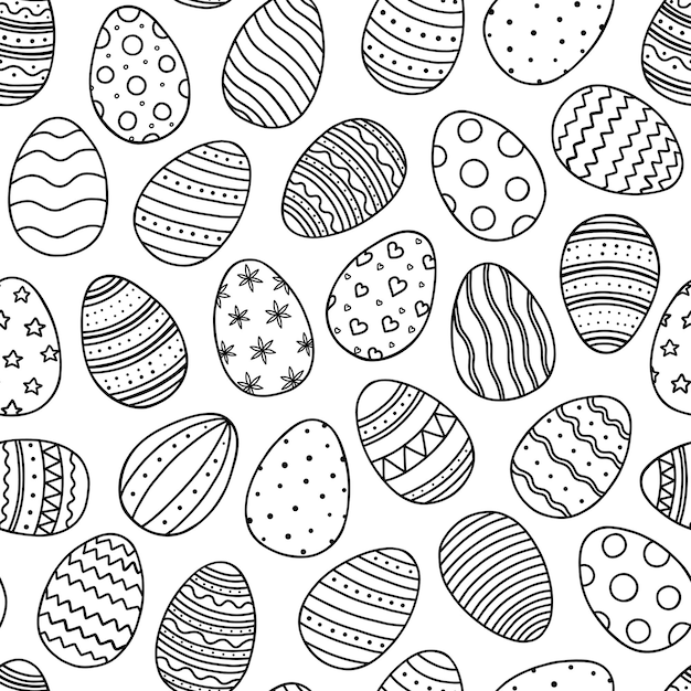 Mano dibujada de patrones sin fisuras con el estilo de dibujo Doodle de huevos de Pascua