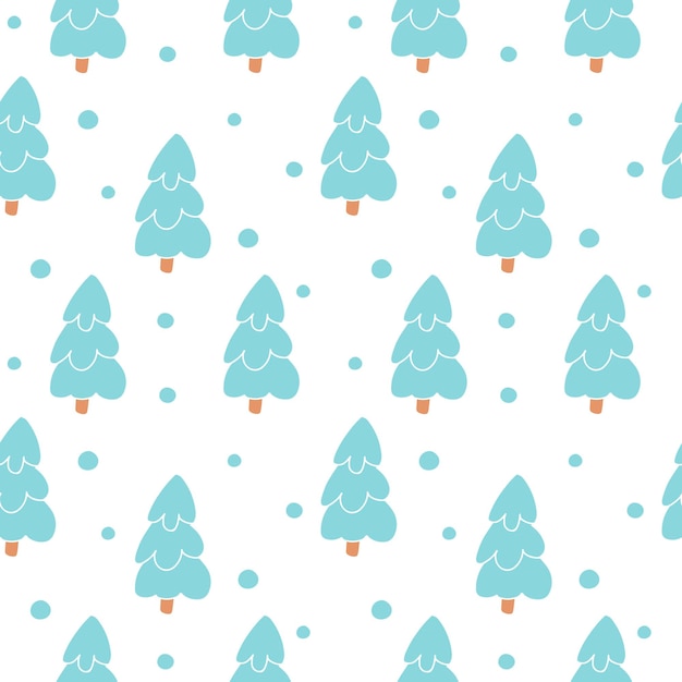 Mano dibujada de patrones sin fisuras de Navidad con copo de nieve de paisaje de bosque firtree sobre fondo blanco