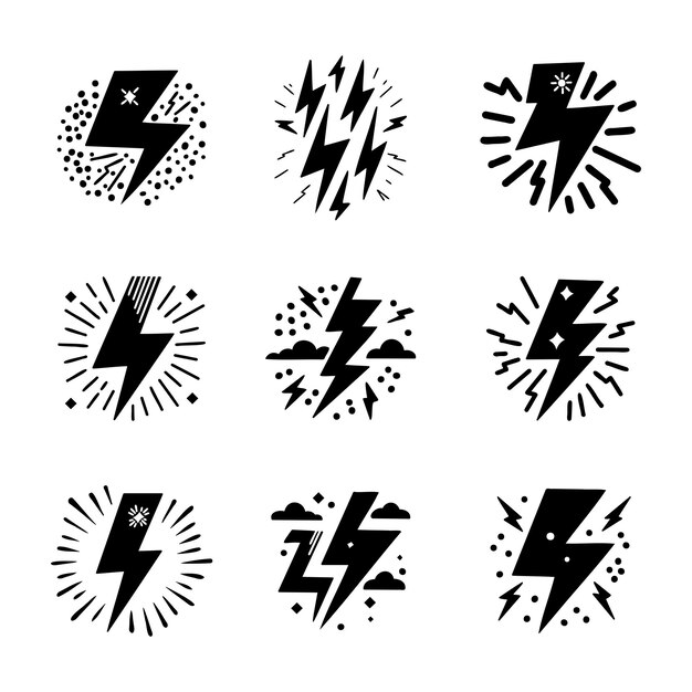 Mano, dibujado, vector, garabato, relámpago eléctrico, símbolo, bosquejo, trueno, vector, ilustración