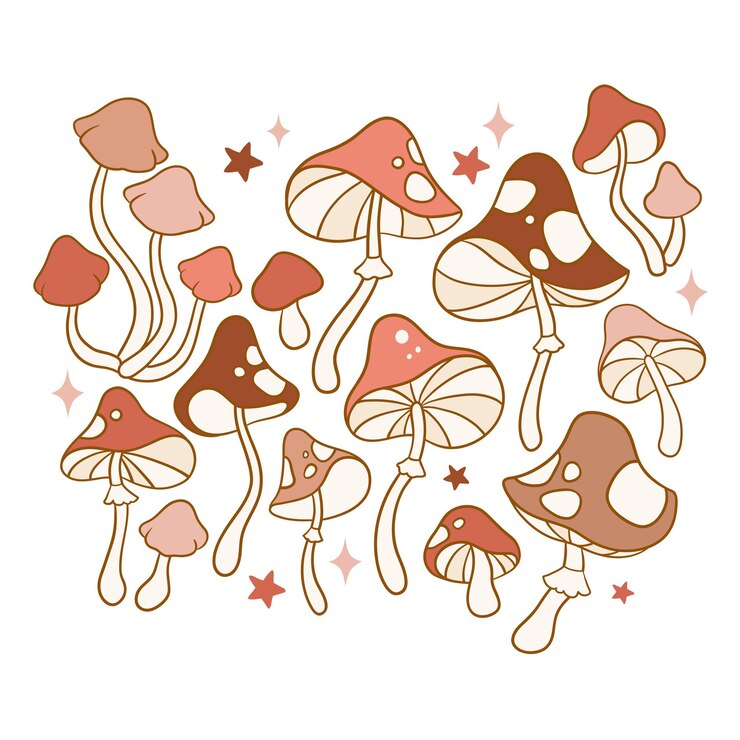Vector a mano dibujado vector groovy psicodélico setas vintage y estrellas