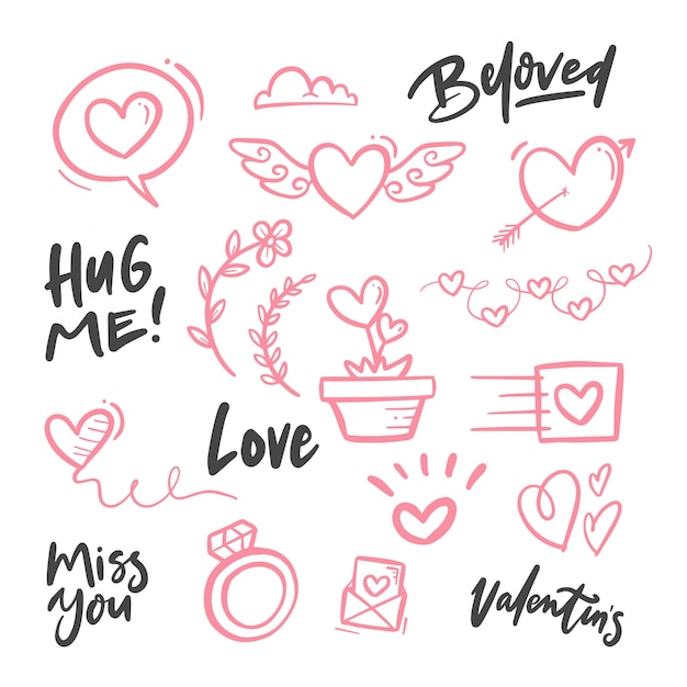 Mano dibujar adornos de amor