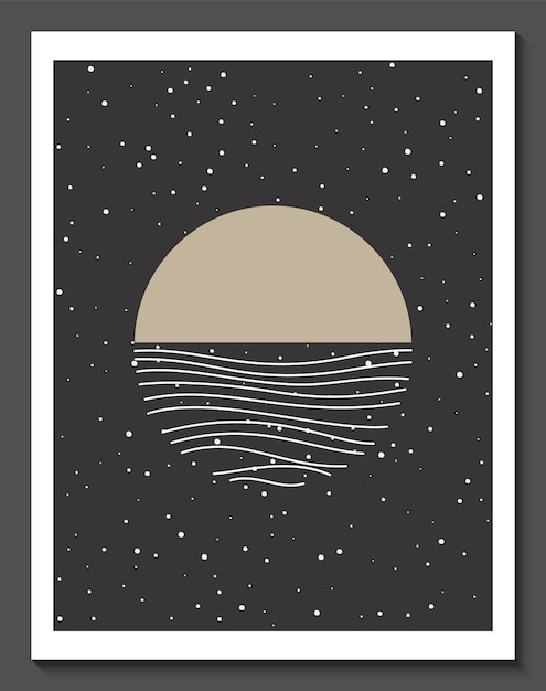 Mano dibujar boho decoración de pared formas cartel gráfico con círculo de puntos de línea en negro Impresión de postal vectorial