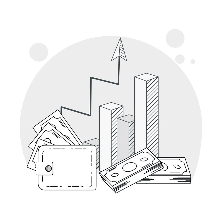 Vector mano dibujar dibujos animados de dinero y ganancias