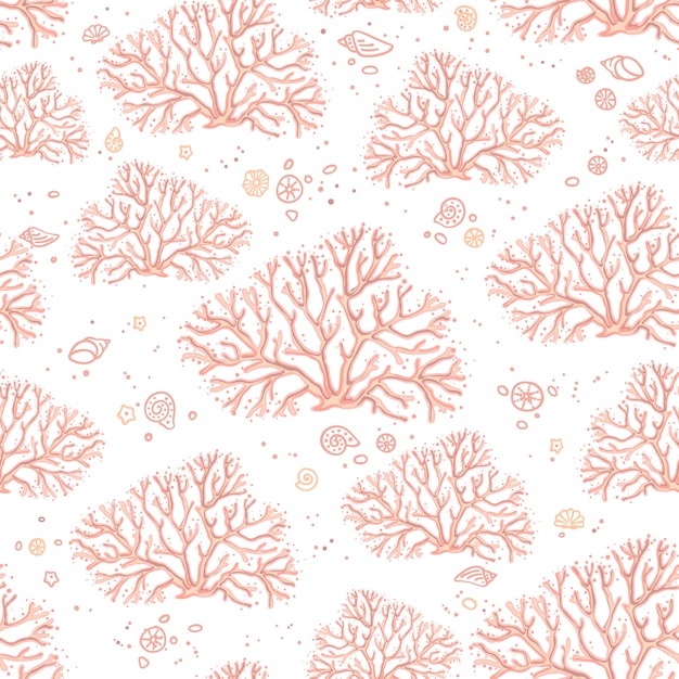 Mano dibujar patrones sin fisuras de coral vivo aislado sobre fondo blanco. Fondo colorido para el diseño y decoración de telas, papeles pintados, textiles para el hogar, envases y superficies.