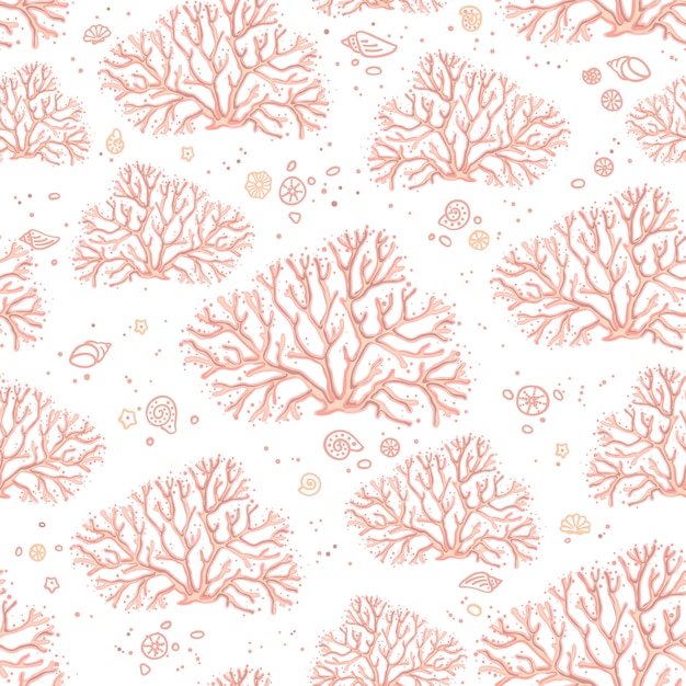 Mano dibujar patrones sin fisuras de coral vivo aislado sobre fondo blanco. fondo colorido para el diseño y decoración de telas, papeles pintados, textiles para el hogar, envases y superficies.