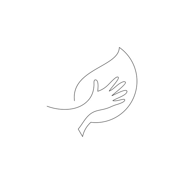 Mano con dibujo de arte de línea de rama de hojas