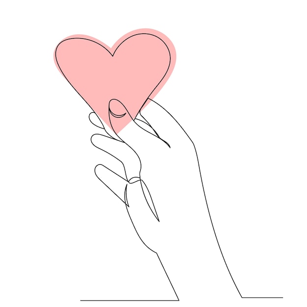 Mano con dibujo de corazón por un vector de boceto de línea continua