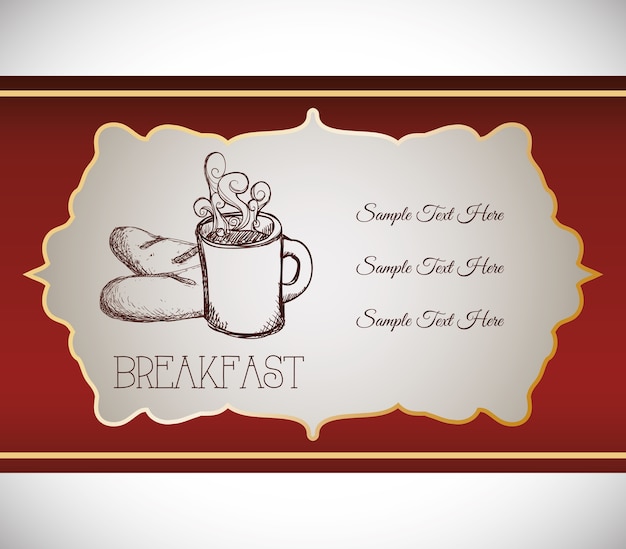 Vector mano dibujo desayuno café pan comida retro banner