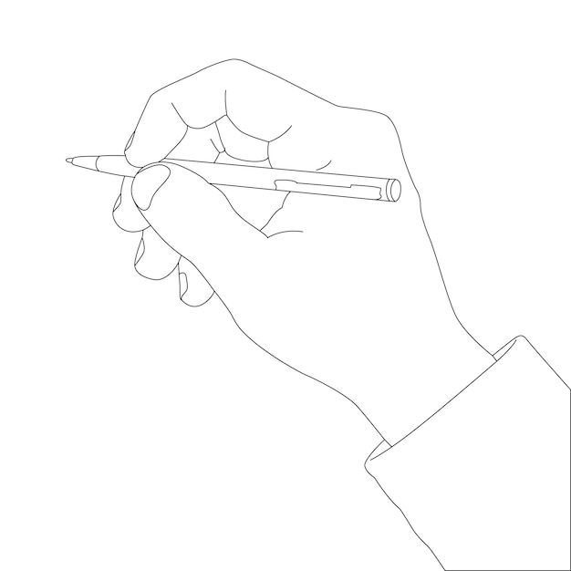 Mano de dibujo de una línea que sostiene el vector de la pluma