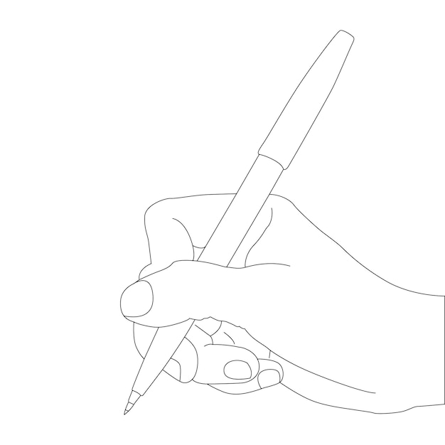 mano de dibujo de una línea que sostiene el vector de la pluma