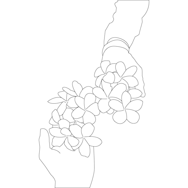 mano de dibujo de una línea sosteniendo una flor