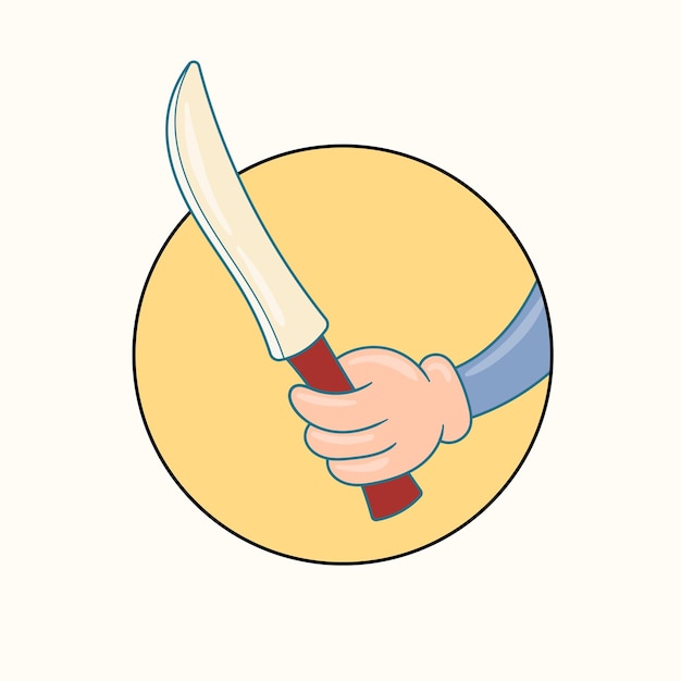 Una mano de dibujos animados sosteniendo una ilustración de vector de cuchillo