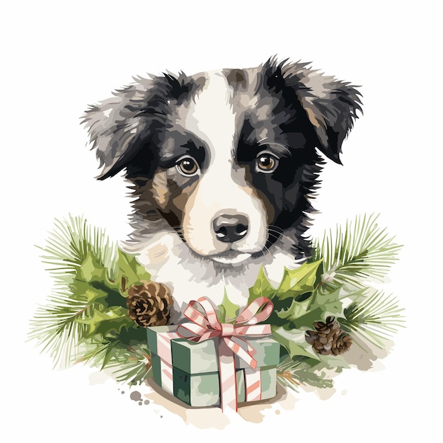 Vector mano dibujos animados vector ilustración animal naturaleza acuarela navidad perro