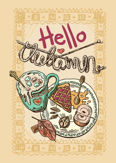 Mano drwan sketch ilustración otoño elementos Sketch estilo dibujo Nosotros para invitaciones, volantes, postales, cubiertas de teléfonos inteligentes, etc.
