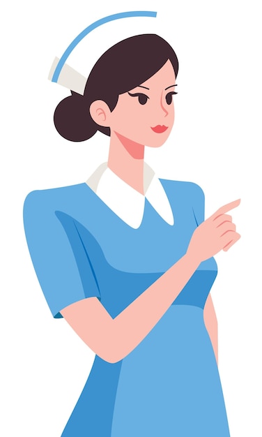 La mano de la enfermera que señala la ilustración vectorial de arte plano