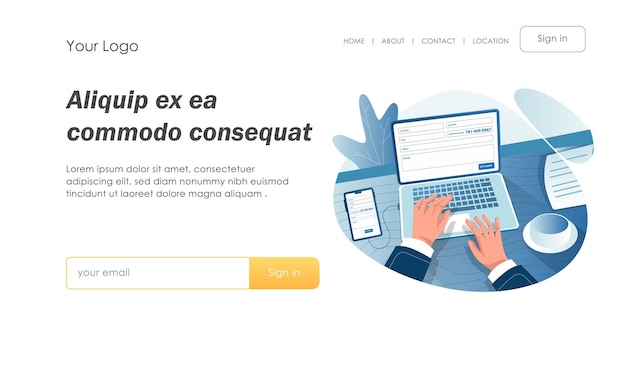 Mano escribiendo teclado de computadora en diseño isométrico