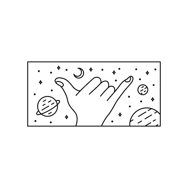 Mano en el espacio 3 Ilustración Monoline