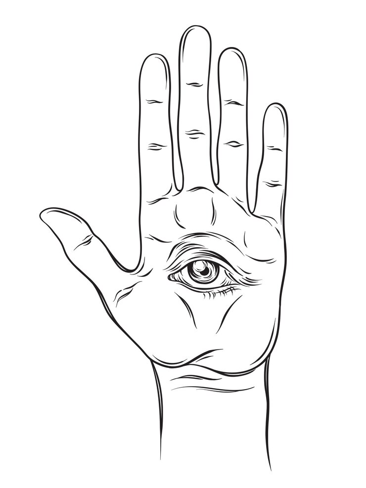 Vector mano espiritual con el ojo que todo lo ve en la palma diseño oculto ilustración vectorial aislada