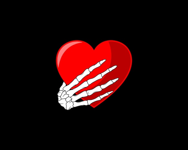 Mano esquelética sosteniendo el logo de ilustración de amor