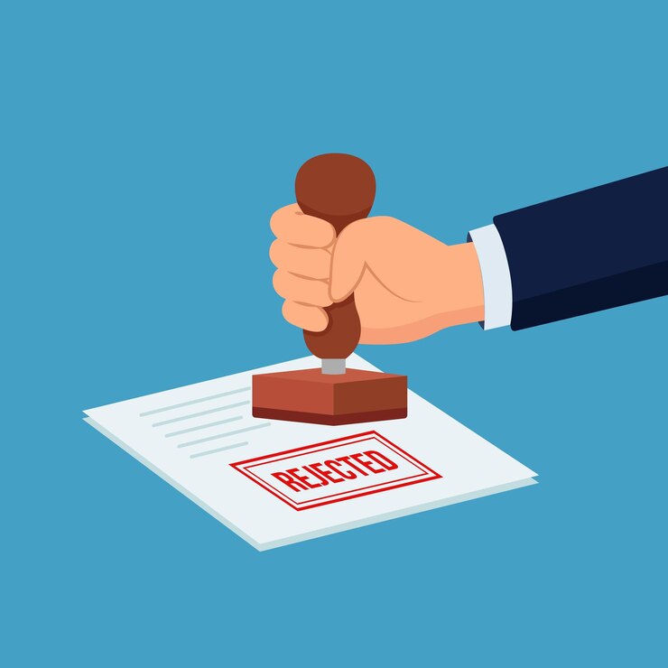 Vector la mano está estampando un sello rojo que dice ilustración vectorial rechazada