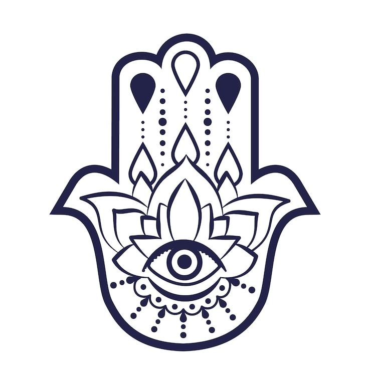 Vector la mano de fátima el símbolo de la mano hamsa las flores de loto la ilustración vectorial