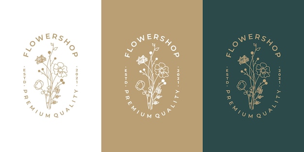 Mano femenina dibujar estilo de arte de línea de diseño de logotipo de flor