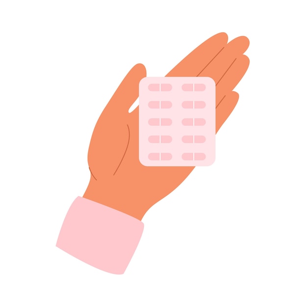 Mano femenina sosteniendo una ampolla con pastillas ampolla con vitaminas en la mano de la mujer concepto de medicina de atención médica Vector xA