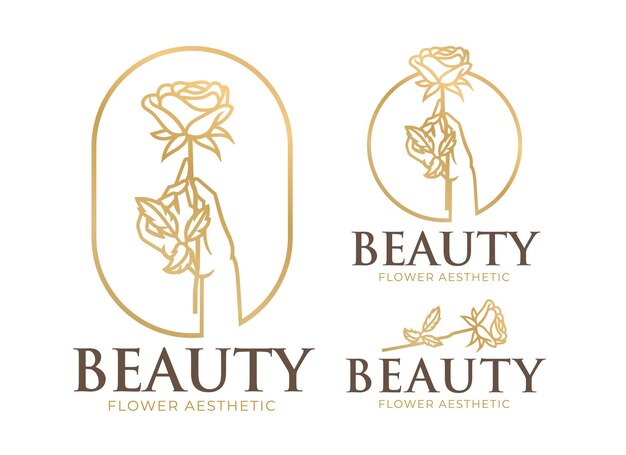 mano femenina sosteniendo plantilla de logotipo de belleza de flores
