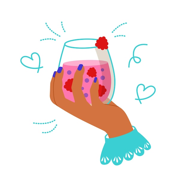 Mano femenina sosteniendo una taza de jugo de fruta ilustración vectorial