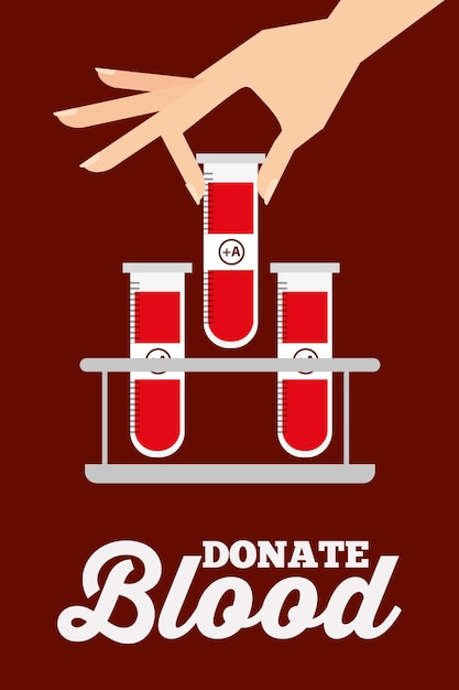 Vector mano femenina con tubos de ensayo en el estante donar sangre