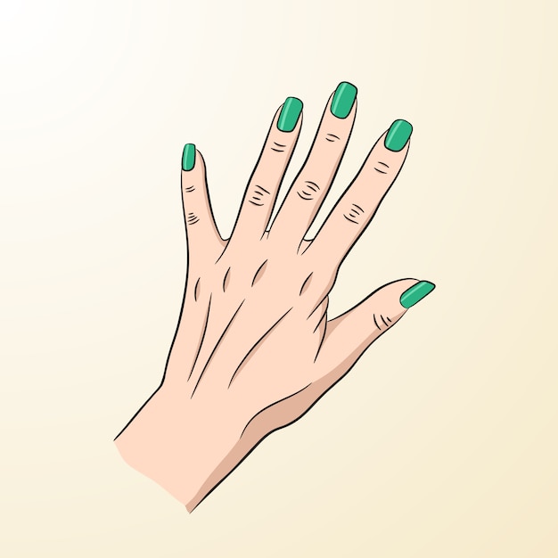 Vector una mano femenina con uñas verdes.