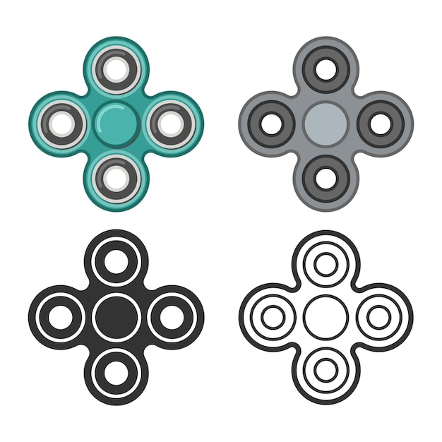 Mano fidget spinner vector color e iconos de línea