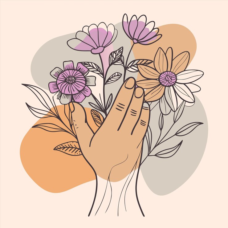 Vector una mano con flores que dice " primavera " en ella