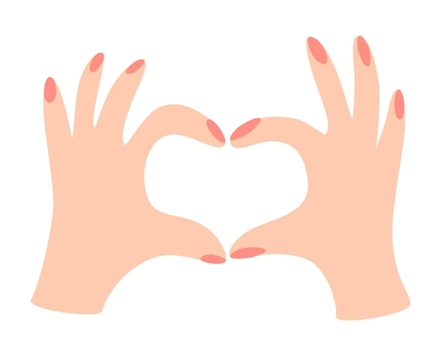 Mano en forma de corazón. Dos manos haciendo la señal del corazón. Amor, relación romántica, sociedad, apoyo, vida sana, concepto. sociedad, apoyo, vida sana, compasión, amor, paz. Ilustración vectorial.