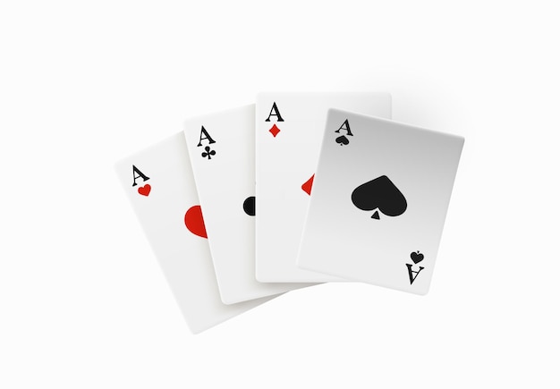 Mano ganadora cuatro as Diseño realista. Jugando al póker. Juego de cuatro ases jugando a las cartas. Combinación en el póquer que consta de cuatro cartas del mismo valor kicker. ilustración vectorial