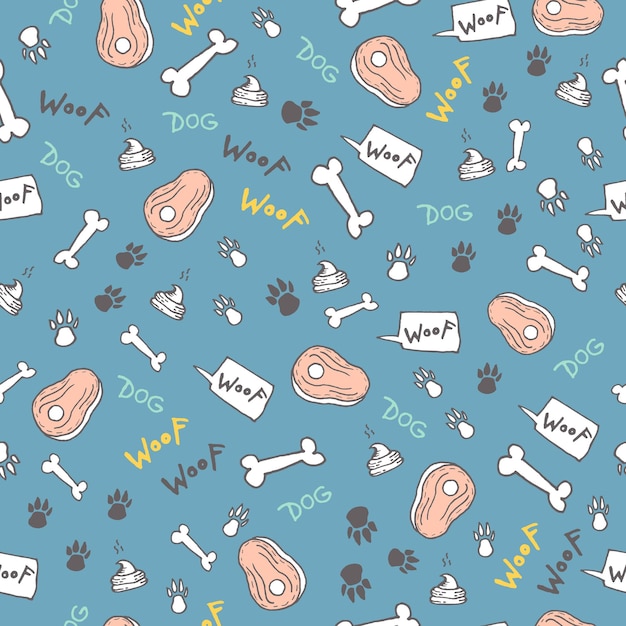 Mano garabato de patrones sin fisuras con huesos huellas de pata de perro vector textil envoltura fondo de pantalla ilustración de vector de diseño de superficie lindo