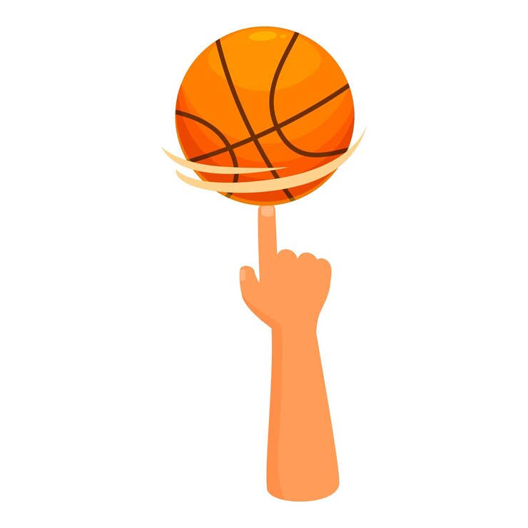 Mano girando baloncesto en la punta de los dedos habilidad y precisión