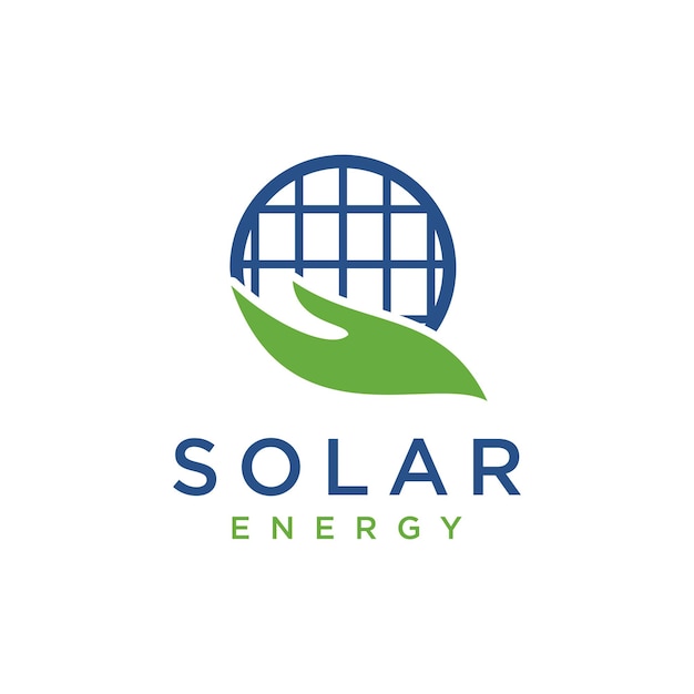 Mano y globo solar eco amigable energía logo icono vector logo plantilla sobre fondo blanco